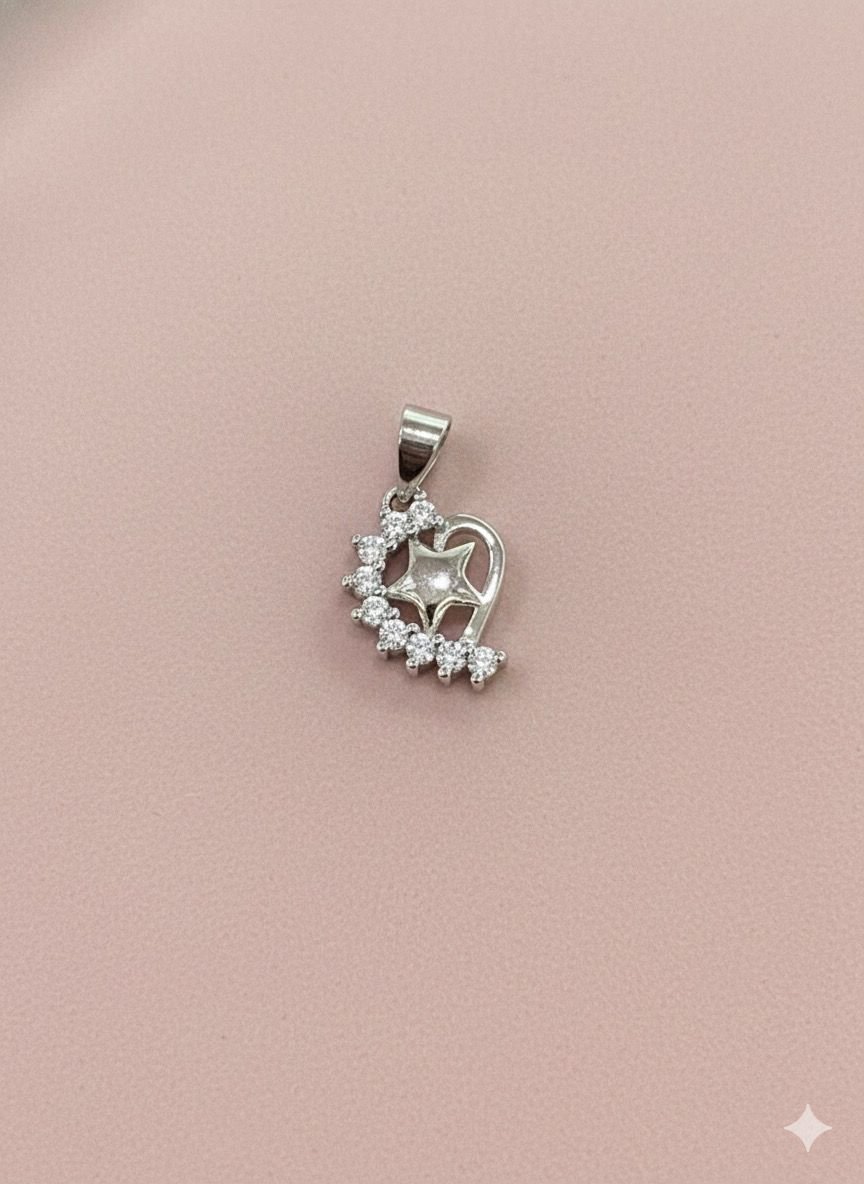 92.5 Silver Star With Stone Heart Fancy pendant